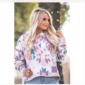 Hooey “Roomy” Ladies Hoodie – Burgundy/Grey Aztec Print (M)